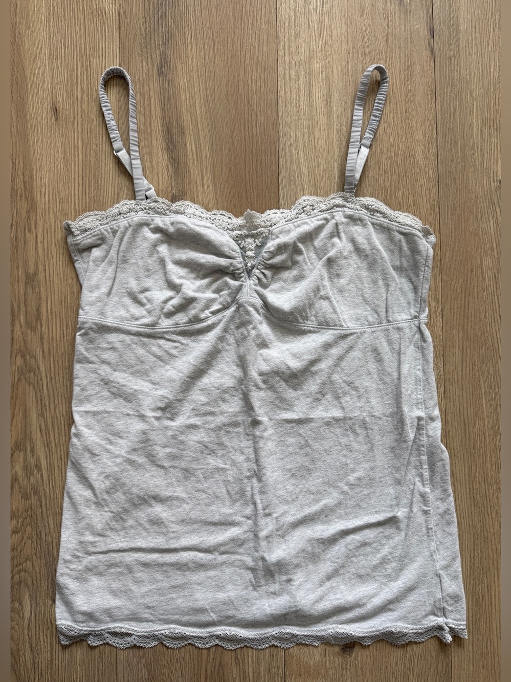 Vtg American Eagle Outfitters Light Gray Lace-Trim Baby Doll Tank Top Y2K Large